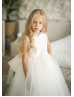 Ivory Lace Tulle V Back Flower Girl Dress With Detachable Train